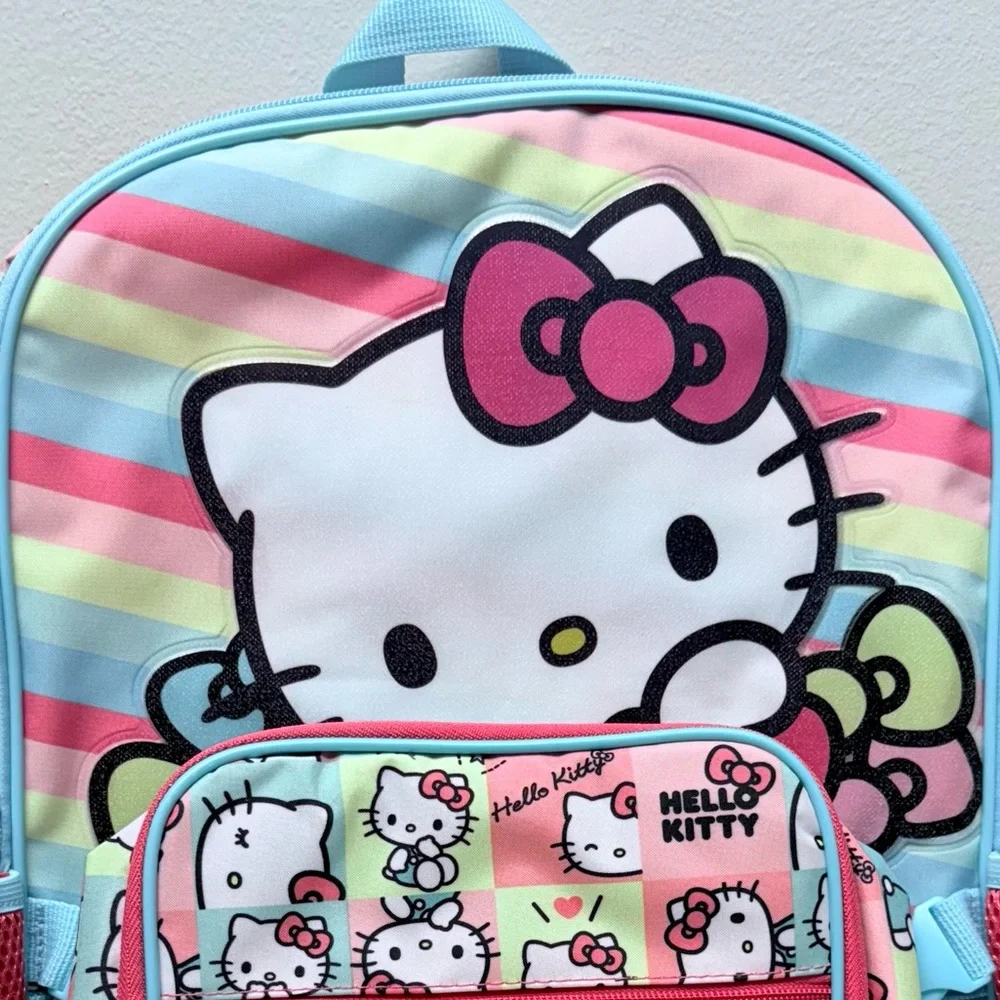New! Sanrio Hello Kitty Rainbow Striped Backpack & Matching Attached Lunch Bag